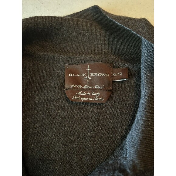 Black And Brown Brand Collared Sweater Mens XL 100% Merino Wool Dark Gray - Picture 3 of 6
